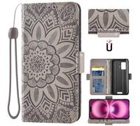 Auotu Cuir PU Coque Flip Bookstyle Magnétique Housse Étui Cover Case pour Blackview BV4800 / Blackview BV4800 Pro / BV4800 SE Smartphone (Gris with Fleurs Pattern)