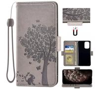 Auotu Cuir PU Coque Flip Bookstyle Magnétique Housse Étui Cover Case pour Doro 8100 / Doro 8100 Plus/Doro 8110 / Doro 8110 Plus Smartphone (Gris with Arbre Pattern)