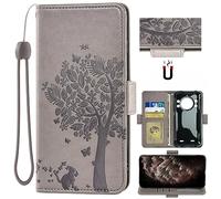 Auotu Cuir with Protection de la caméra PU Coque Flip Bookstyle Magnétique Housse Étui Cover Case pour CUBOT Kingkong 9 Smartphone (Gris with Arbre Pattern)