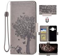 Auotu Cuir with Protection de la caméra PU Coque Flip Bookstyle Magnétique Housse Étui Cover Case pour Blackview BL9000 / Blackview BL9000 Pro 5G Smartphone (Gris with Arbre Pattern)