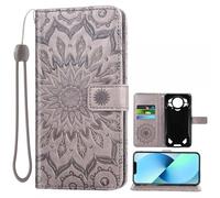 Auotu Cuir with Protection de la caméra PU Coque Flip Bookstyle Magnétique Housse Étui Cover Case pour DOOGEE S200 / DOOGEE S200 X 5G Smartphone (Gris with Fleurs Pattern)