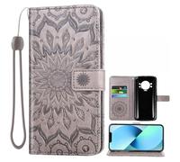 Auotu Cuir with Protection de la caméra PU Coque Flip Bookstyle Magnétique Housse Étui Cover Case pour Doogee S118 / DOOGEE S Cyber/S Cyber Pro Smartphone (Gris with Fleurs Pattern)