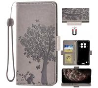 Auotu Cuir with Protection de la caméra PU Coque Flip Bookstyle Magnétique Housse Étui Cover Case pour Oukitel WP28 / WP28E / WP28S / OUKITEL G1 Smartphone (Gris with Arbre Pattern)