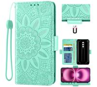 Auotu Cuir with Protection de la caméra PU Coque Flip Bookstyle Magnétique Housse Étui Cover Case pour Ulefone RugKing 2 Pro Smartphone (Vert with Fleurs Pattern)