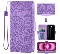 Auotu Cuir with Protection de la caméra PU Coque Flip Bookstyle Magnétique Housse Étui Cover Case pour Ulefone RugKing 2 Pro Smartphone (Violet with Fleurs Pattern)