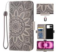 Auotu Cuir with Protection de la caméra PU Coque Flip Bookstyle Magnétique Housse Étui Cover Case pour CUBOT P90 Smartphone (Gris with Fleurs Pattern)