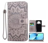 Auotu Cuir with Protection de la caméra PU Coque Flip Bookstyle Magnétique Housse Étui Cover Case pour DOOGEE Blade 20 Play Smartphone (Gris with Fleurs Pattern)