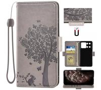 Auotu Cuir with Protection de la caméra PU Coque Flip Bookstyle Magnétique Housse Étui Cover Case pour CUBOT P90 Smartphone (Gris with Arbre Pattern)