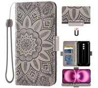Auotu Cuir with Protection de la caméra PU Coque Flip Bookstyle Magnétique Housse Étui Cover Case pour Ulefone RugKing 2 Pro Smartphone (Gris with Fleurs Pattern)
