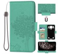 Auotu Cuir with Protection de la caméra PU Coque Flip Bookstyle Magnétique Housse Étui Cover Case pour DOOGEE S200 / DOOGEE S200 X 5G Smartphone (Vert with Arbre Pattern)