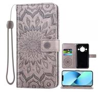 Auotu Cuir with Protection de la caméra PU Coque Flip Bookstyle Magnétique Housse Étui Cover Case pour Blackview BL9000 / Blackview BL9000 Pro 5G Smartphone (Gris with Fleurs Pattern)