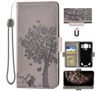Auotu Cuir with Protection de la caméra PU Coque Flip Bookstyle Magnétique Housse Étui Cover Case pour DOOGEE S200 / DOOGEE S200 X 5G Smartphone (Gris with Arbre Pattern)