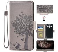 Auotu Cuir with Protection de la caméra PU Coque Flip Bookstyle Magnétique Housse Étui Cover Case pour Hotwav T7 Pro Smartphone (Gris with Arbre Pattern)