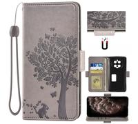 Auotu Cuir with Protection de la caméra PU Coque Flip Bookstyle Magnétique Housse Étui Cover Case pour DOOGEE V40 Pro Smartphone (Gris with Arbre Pattern)