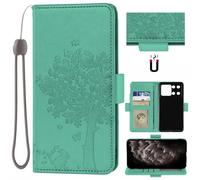 Auotu Cuir with Protection de la caméra PU Coque Flip Bookstyle Magnétique Housse Étui Cover Case pour CUBOT P90 Smartphone (Vert with Arbre Pattern)