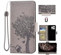 Auotu Cuir with Protection de la caméra PU Coque Flip Bookstyle Magnétique Housse Étui Cover Case pour Oukitel C69 Smartphone (Gris with Arbre Pattern)