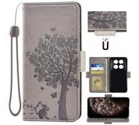 Auotu Cuir with Protection de la caméra PU Coque Flip Bookstyle Magnétique Housse Étui Cover Case pour Oukitel WP60 5G Smartphone (Gris with Arbre Pattern)