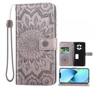 Auotu Cuir with Protection de la caméra PU Coque Flip Bookstyle Magnétique Housse Étui Cover Case pour DOOGEE V40 Pro Smartphone (Gris with Fleurs Pattern)