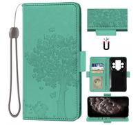 Auotu Cuir with Protection de la caméra PU Coque Flip Bookstyle Magnétique Housse Étui Cover Case pour Oukitel WP200 Pro Smartphone (Vert with Arbre Pattern)