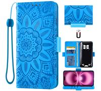 Auotu Cuir with Protection de la caméra PU Coque Flip Bookstyle Magnétique Housse Étui Cover Case pour Doogee S300 Plus / S300 Pro Smartphone (Bleu with Fleurs Pattern)