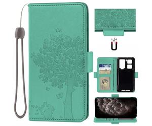 Auotu Cuir with Protection de la caméra PU Coque Flip Bookstyle Magnétique Housse Étui Cover Case pour OUKITEL WP300 5G Smartphone (Vert with Arbre Pattern)