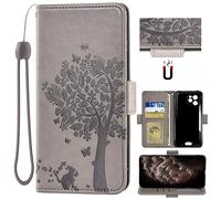 Auotu Cuir with Protection de la caméra PU Coque with Arbre Pattern Flip Bookstyle Magnétique Housse Étui Cover Case pour Blackview BV8900 / Blackview BV8900 Pro Smartphone (Gris)