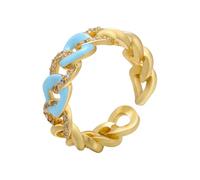 AUOU 1 bague de chaîne dorée pour femme en émail qui coule d'huile CZ bague d'ouverture pour femme, Pierre