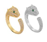AUOU 1 bague d'ouverture léopard pour homme européen et américain hip-hop avec micro incrusté de zircons, Pierre
