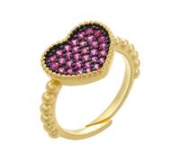 AUOU 1 bague ouverte dorée en forme de cœur noir pour femme - Cadeau d'anniversaire pour couple/amis, Pierre