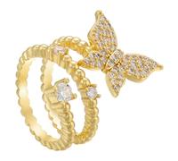 AUOU 1 bague papillon dorée pour femme, Pierre