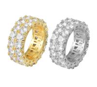 AUOU 1 bague style hip-hop avec micro zircon incrusté et double rangée de zircons, Pierre