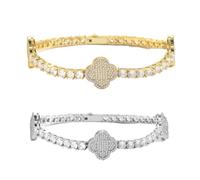 AUOU 1 bracelet rivière de style hip-hop européen et américain avec rangée de trèfles en diamants, Pierre