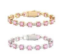 AUOU 1 bracelet rivière style hip-hop rose avec oxyde de zirconium carré, Pierre
