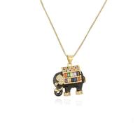 AUOU 1 collier chaîne vénitienne dorée blanc/noir qui coule un éléphant pour femme, Pierre