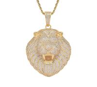 AUOU 1 collier Hip Hop avec pendentif tête de lion zircon pour homme, Pierre