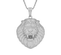 AUOU 1 collier Hip Hop avec pendentif tête de lion zircon pour homme, Pierre