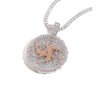 AUOU 1 collier hip-hop pour homme avec pendentif rond en forme de gâteau en T et oxyde de zirconium, Pierre