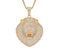 AUOU 1 pendentif tête de lion européen et américain hip-hop avec micro incrusté de zircons, Pierre