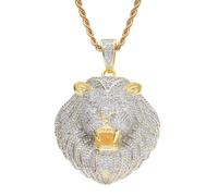 AUOU 1 pendentif tête de lion européen et américain hip-hop avec micro incrusté de zircons, Pierre