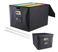 aupawdy Boîte de Rangement avec Couvercle pour Dossiers Suspendus DIN A4, Boîte de Rangement Pliable en Tissu avec Couvercle, Boite Rangement Document, 38x32x27 cm, Noir