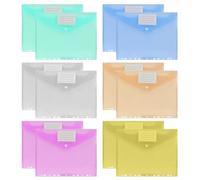 Aupawdy Lot de 12 Pochette Plastique A4, Pochettes Plastiques Perforées A4, 11 Trous, Pochette Transparente avec Rabat Fermeture à Pression et Etiquette pour Bureau, Voyage, Fournitures, 6 Couleurs