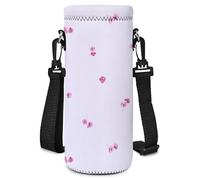 AUPET Sac de transport en bandoulière pour bouteille d'eau - Housse isotherme en néoprène - 500 ml - Avec bandoulière - Pour la marche - Pour homme et femme - Fleur rose