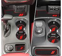 Auprite Lot de 5 Tapis antidérapants Anti-poussière pour Dodge Durango 2014 2015 2016 2017 2018 2019 2020 - Tapis de Console Centrale sur Mesure pour Porte-gobelet (Rouge)