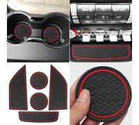 Auprite Lot de 5 tapis antidérapants pour voiture, adaptés pour porte-gobelet, poche de porte, console centrale - Rouge