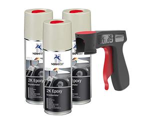 AUPROTEC Couche de fond de remplissage 2K peinture aérosol beige mat 3x 400 ml + 1x poignée originale pour aérosols