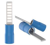 AUPROTEC Lot de 50 connecteurs plats 1,5 mm² à 2,5 mm² - Bleu - Dimensions de la broche : 2,2 x 18 mm - Cosses à broches plates en PVC partiellement isolées - Forme plate - Connecteur de câble DBV en