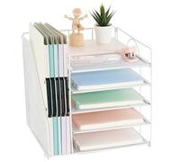 AUPSEN Organiseur de bureau, bac à courrier en papier à 5 niveaux avec porte-fichiers, fournitures de bureau et accessoires multifonction pour bureau, école, maison (blanc)