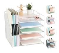 AUPSEN Organiseur de bureau, bac à courrier en papier à 5 niveaux avec porte-fichiers, fournitures de bureau et accessoires multifonction pour bureau, école, maison (blanc)