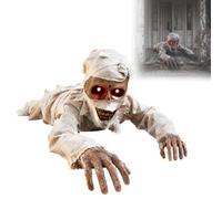 AUQUK Décoration de Brise-Terre Zombie pour Halloween | Momie rampante animée activée par le son avec yeux rouges brillants,avec son effrayant,Idéal pour maison hantée et fêtes