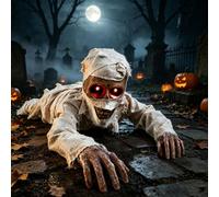AUQUK Décoration De Momie Rampante Activée par Le Son pour Halloween | Zombie Brise-Terre, Yeux Rouges Et Sons Effrayants, Action En 10 Secondes, Pour Maisons Hantées, Halloween Et Fêtes